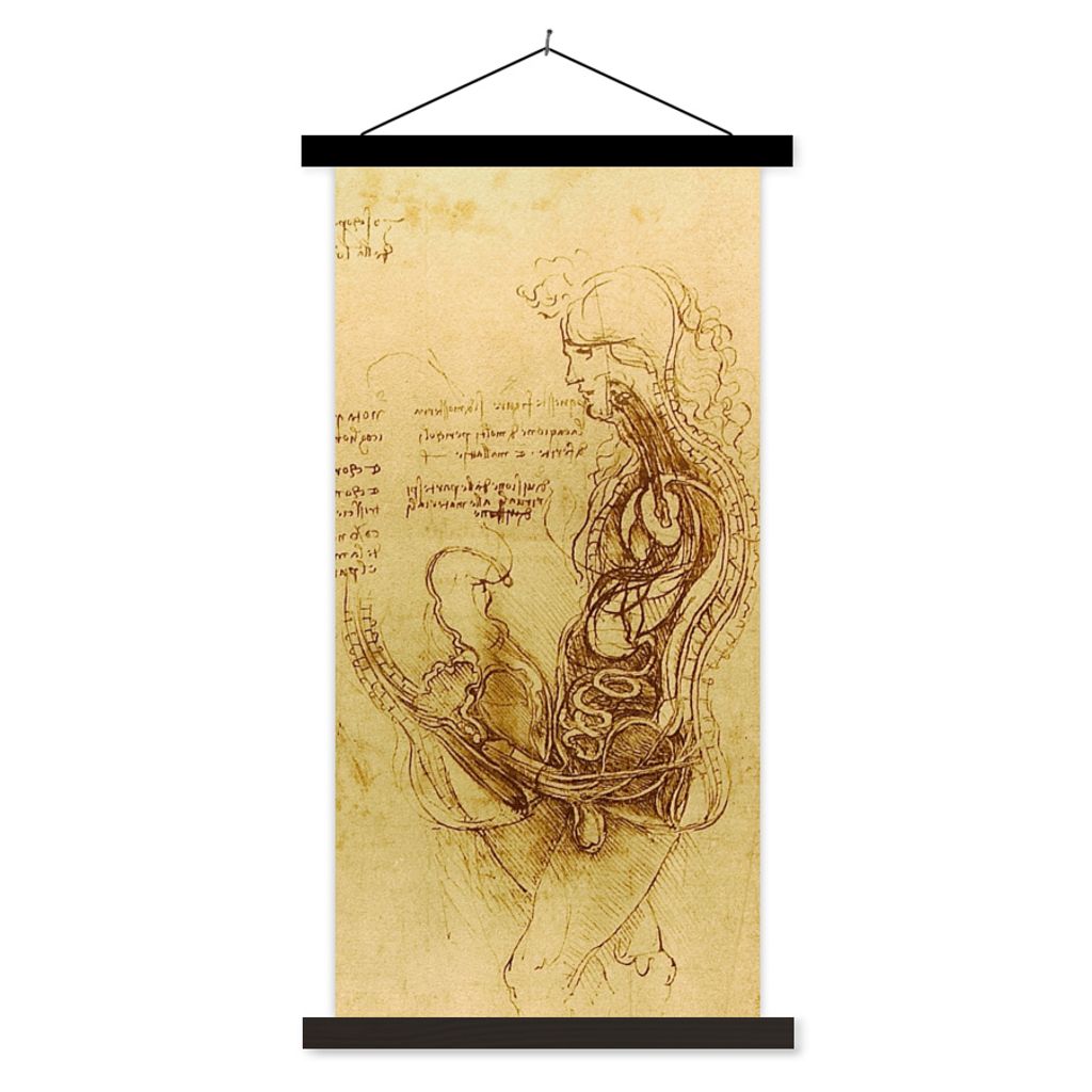 MuchoWow Textilposter Die menschliche Fortpflanzung - Leonardo da Vinci 60x120 cm mit schwarzem Rahmen - Magnete
