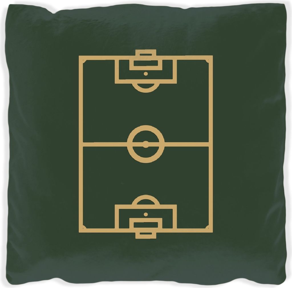 Wallario Premium Kissen, weiche Oberfläche, mit Motiv Fußball - Fußballfeld gezeichnet in grün und gelb, Größe: 30 x 30 cm, mit weißer Rück...