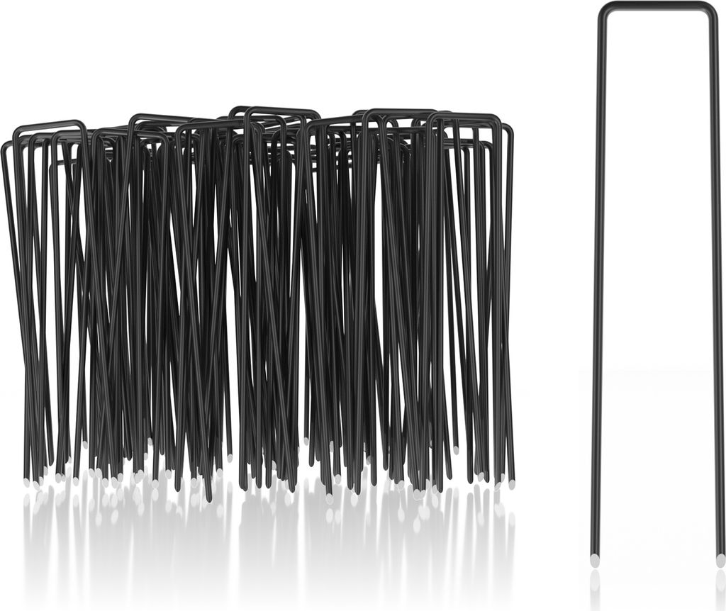 com-four 100x Erdanker Kohlenstoffstahl - robuste Erdnägel zur Befestigung von Unkrautvlies und Folien - Bodenanker für Garten und Camping - eckig