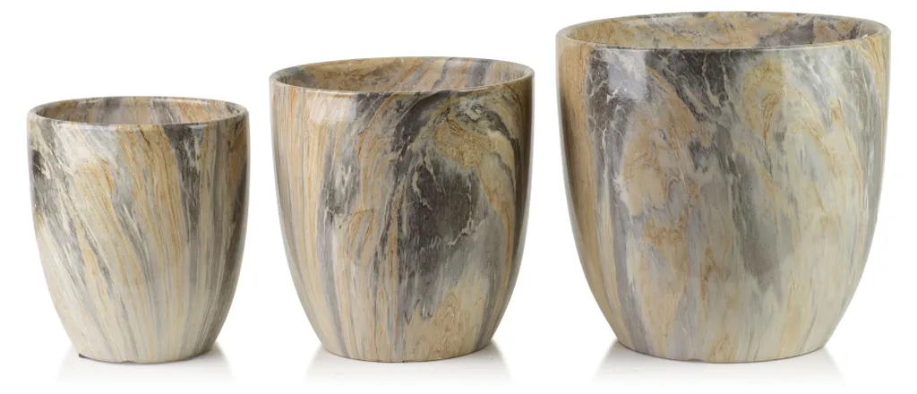 Cache-pots Mondex Neva Marble en céramique effet marbre gris - Lot de 3