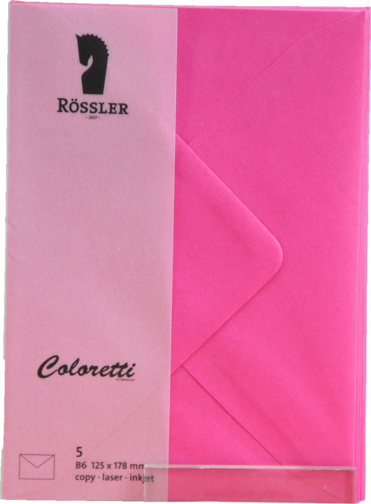 Rössler Papier 220720554 Coloretti Briefumschläge - B6, 5 Stück, pink