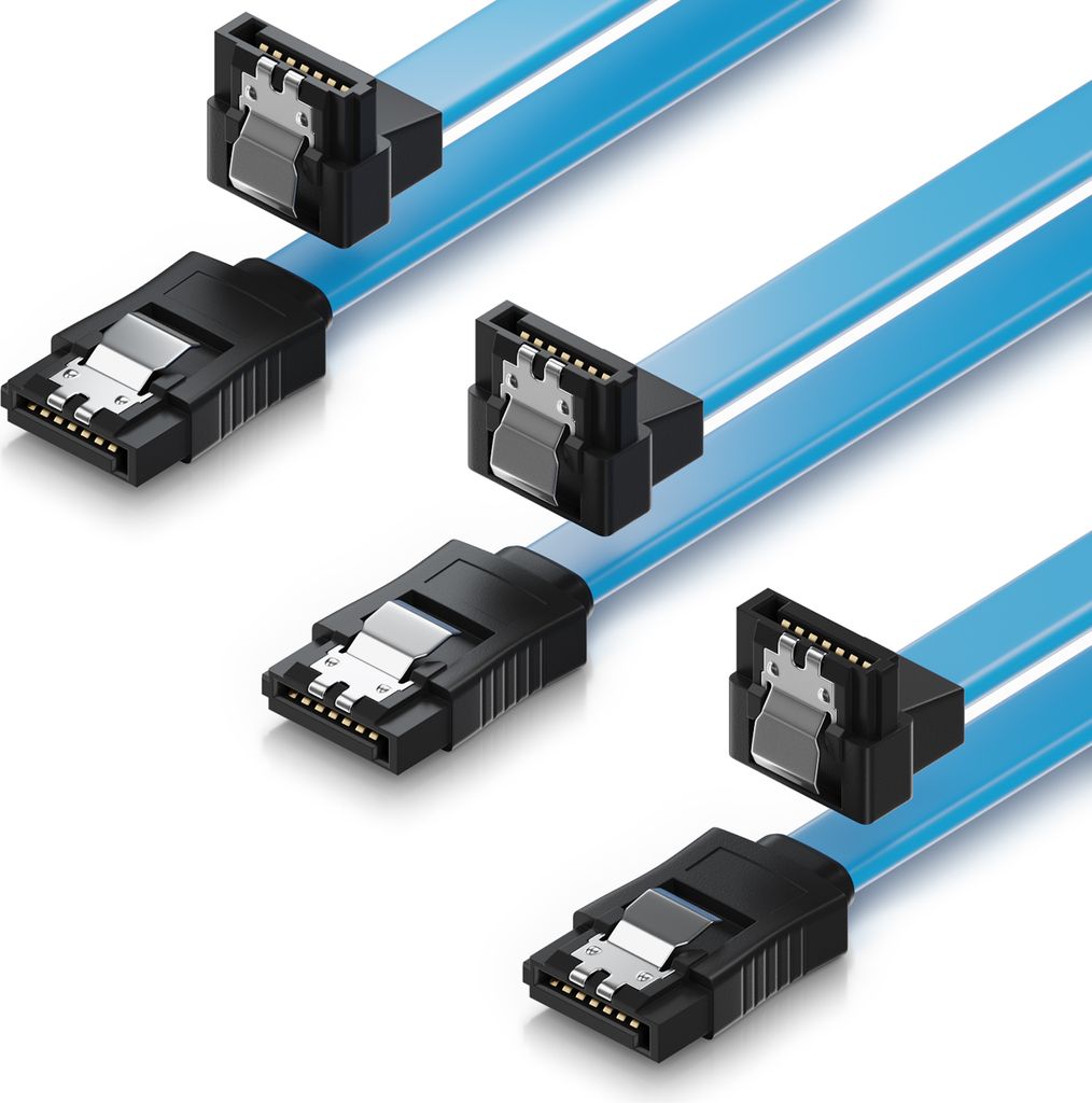 deleyCON 3x 50cm SATA III Kabel S-ATA 3 Datenkabel 6 GBit/s Verbindungskabel Anschlusskabel für HDD SSD - Metall-Clip - 1x Gerade 1x 90° L-Type S...