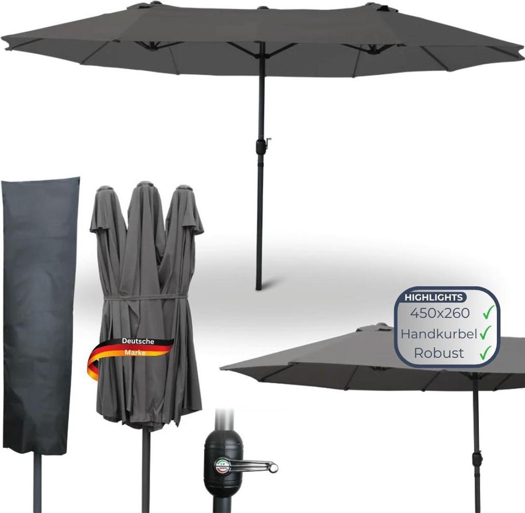 Doppelsonnenschirm 450x260cm KOGO - XXL Sonnenschirm | Großer Schirm UV-Beständig Gartenschirm mit Kurbel Terrassenschirm für Garten, Terrasse &...
