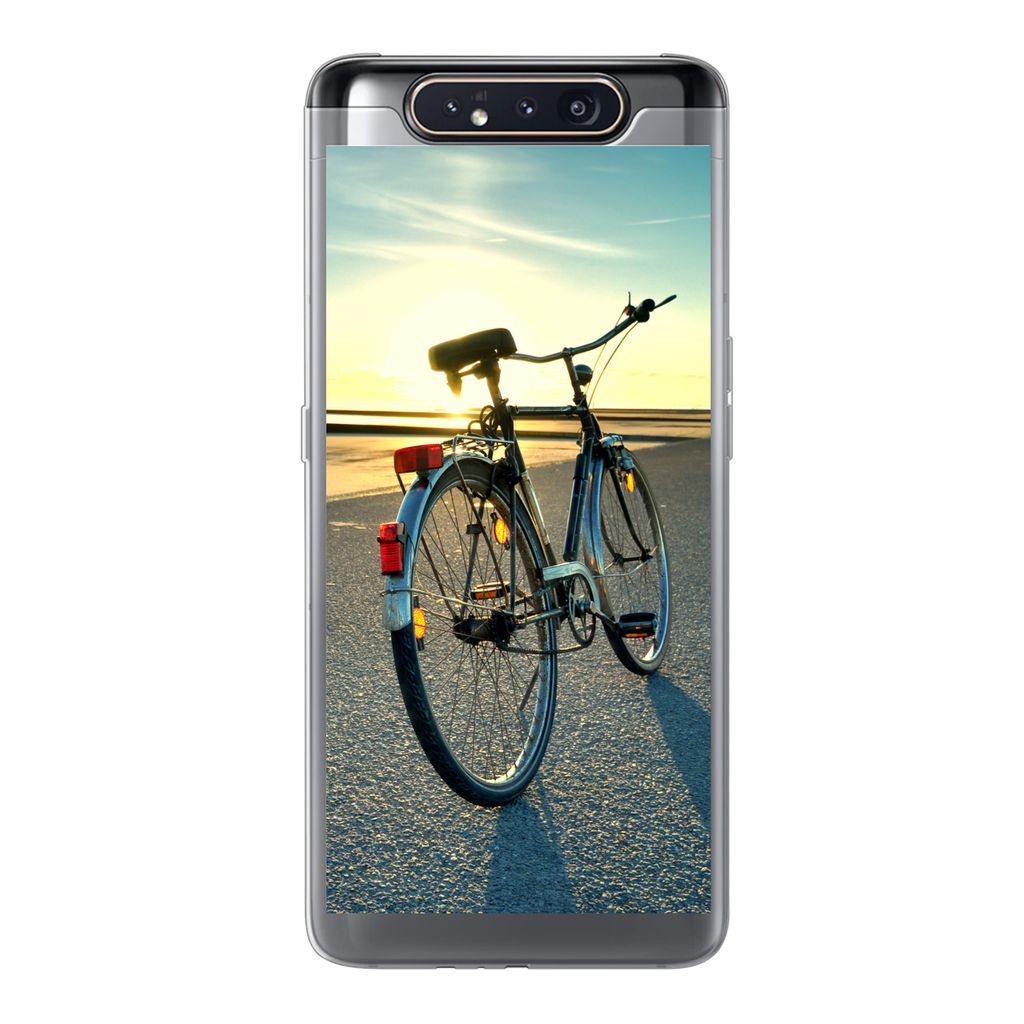 MuchoWow Handyhülle Schutzhülle Hülle für Samsung Galaxy A80 Nordsee - Fahrrad - Sonnenuntergang Silikon Softcase Handy Hülle - Schutzdeckel