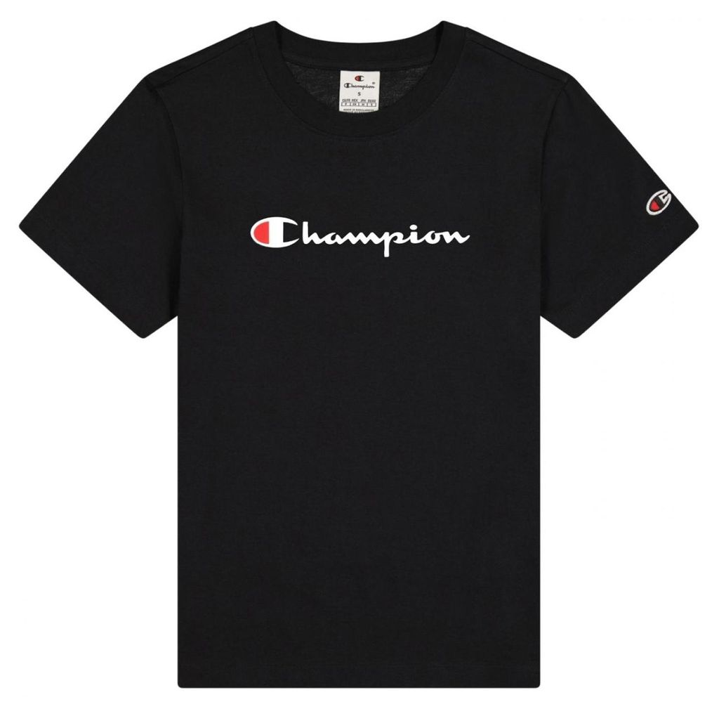 Champion - T-Shirt für Damen, Ärmel mit Markenschriftzug PP10471 (L) (Schwarz)