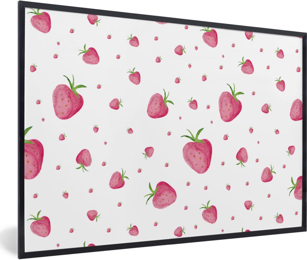 MuchoWow Gerahmtes Poster Erdbeere - Obst - Weiß 30x20 cm - Poster mit Schwarzem Bilderrahmen Wandposter Rahmen Foto Bilder - Kunstdruck - Bild-...
