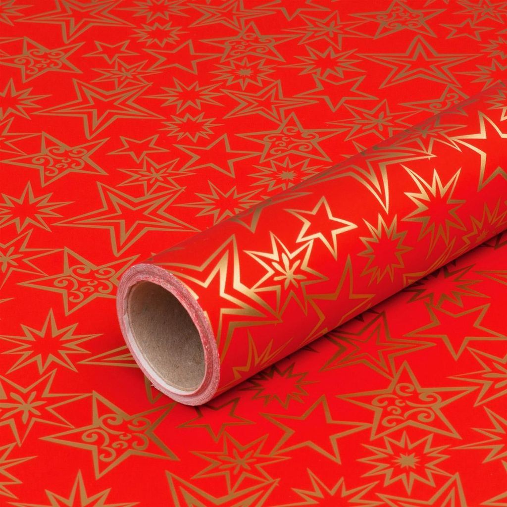 Geschenkpapier für Weihnachten, goldene Sterne, Rot, 0,70 x Produktbild 