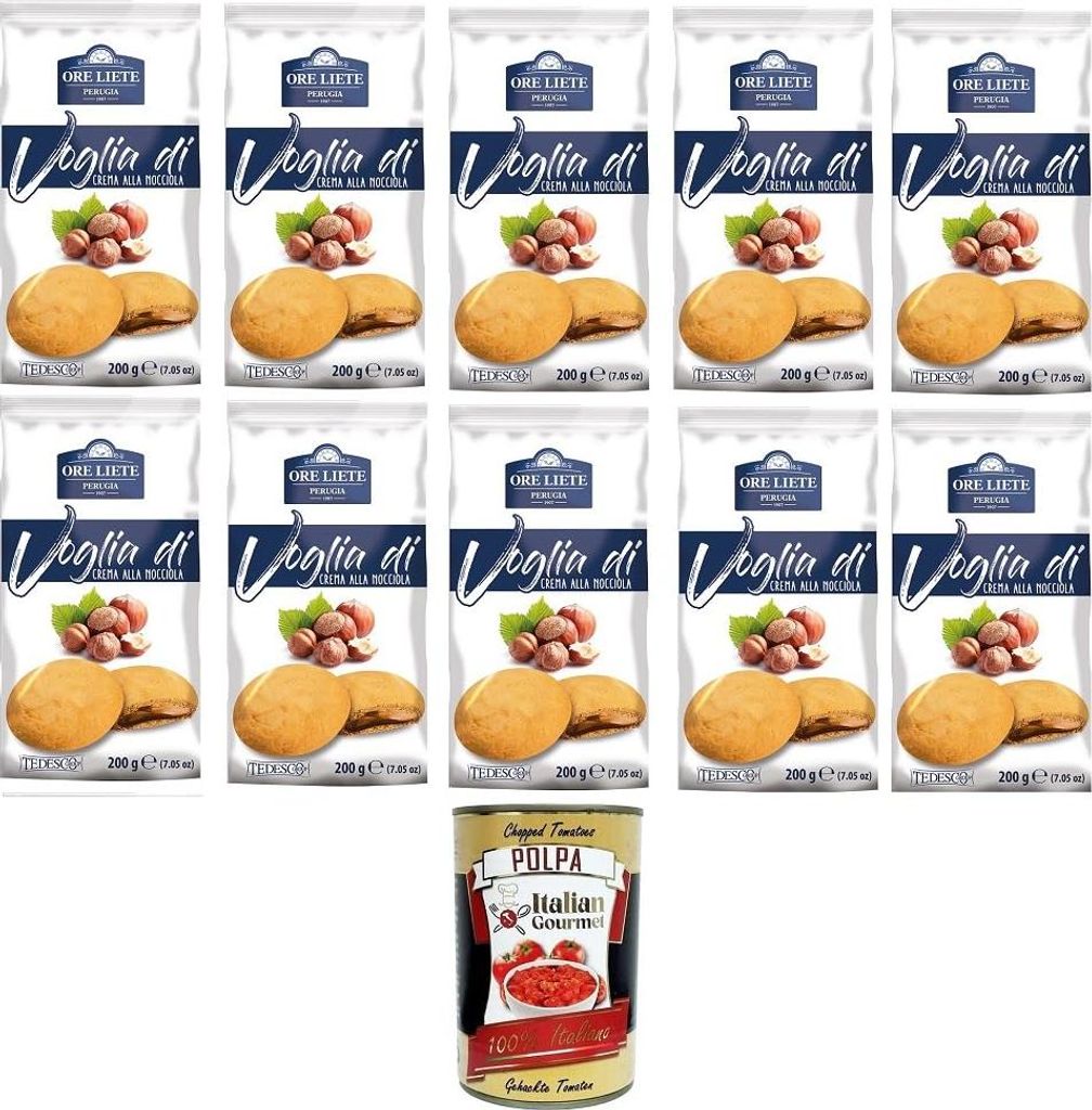 Ore Liete Perugia- Voglia Di Biscotti di frolla ripieni di Crema alla Nocciola Lust auf Mürbeteigkekse gefüllt mit Haselnusscreme 10x200gr+ Itali...