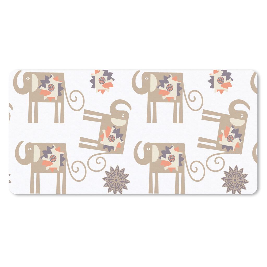 MuchoWow Mauspad Mousepad Blumen - Elefant - Muster 60x30 cm - Mousepads - Maus Mat - Pad - Mausunterlage - Nachhaltig