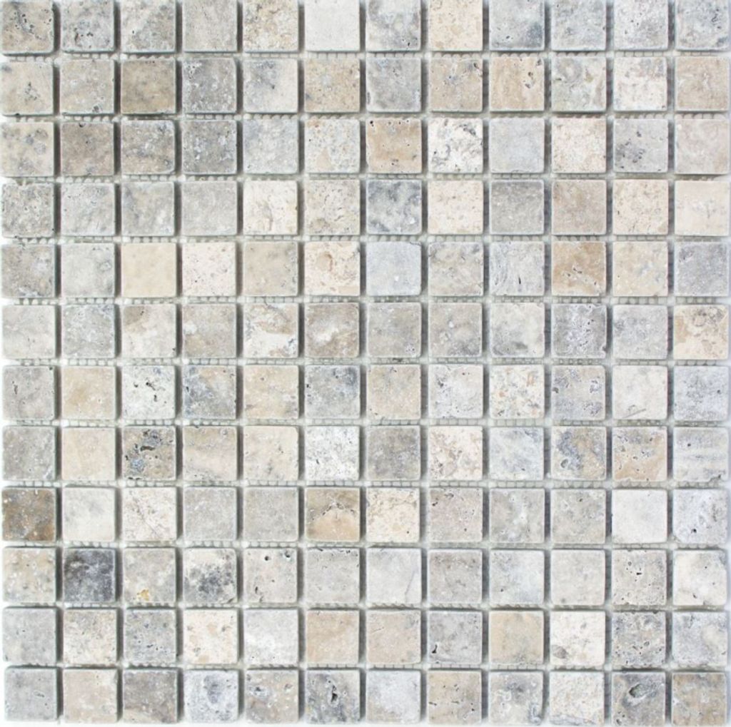 Mosaik Fliese Travertin Naturstein weißgrau silber Antique Travertin MOS43-47023_f