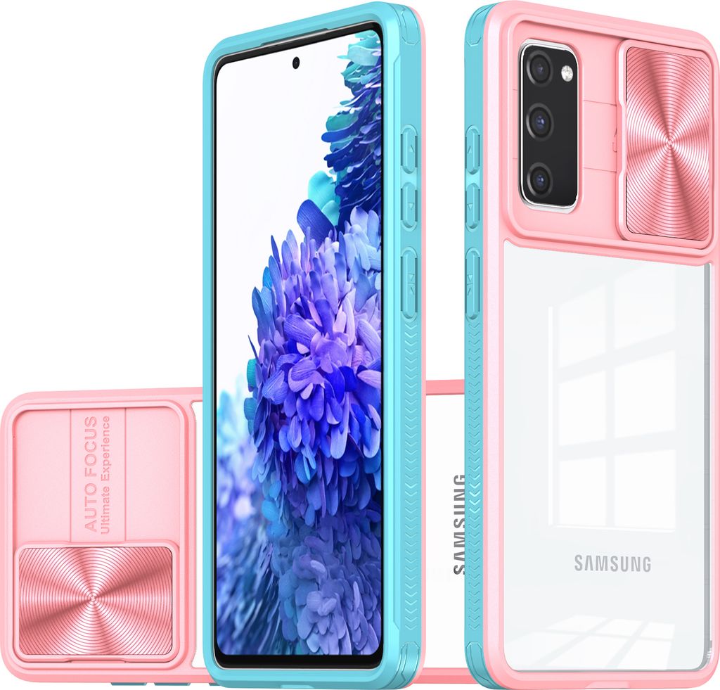 Hülle für Samsung Galaxy S20 FE Transparent TPU Bumper Schutzhülle mit Schiebe Kamera Schutz Pink