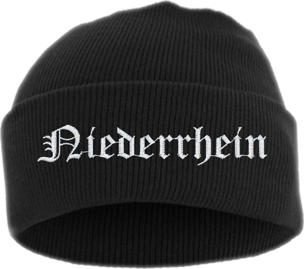 Niederrhein Umschlagmütze - Altdeutsch - Bestickt - Mütze mit breitem Umschlag Einheitsgröße Schwarz
