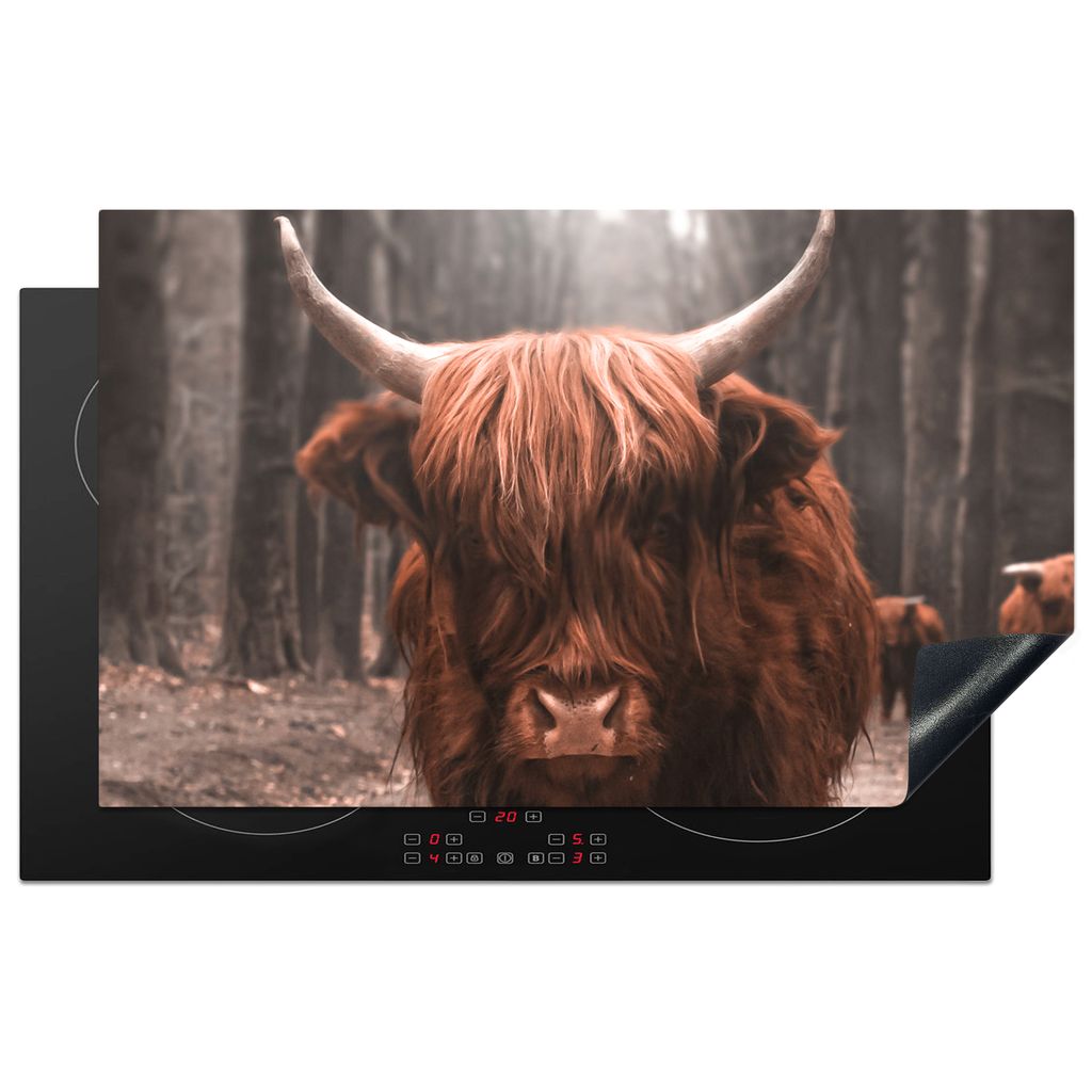 KitchenYeah Herdabdeckplatte Schottischer Highlander - Tier - Nahaufnahme , 85x52cm, Küche Deko, Glaskeramikkochfeld Herdabdeckung, Abdeckplatte...