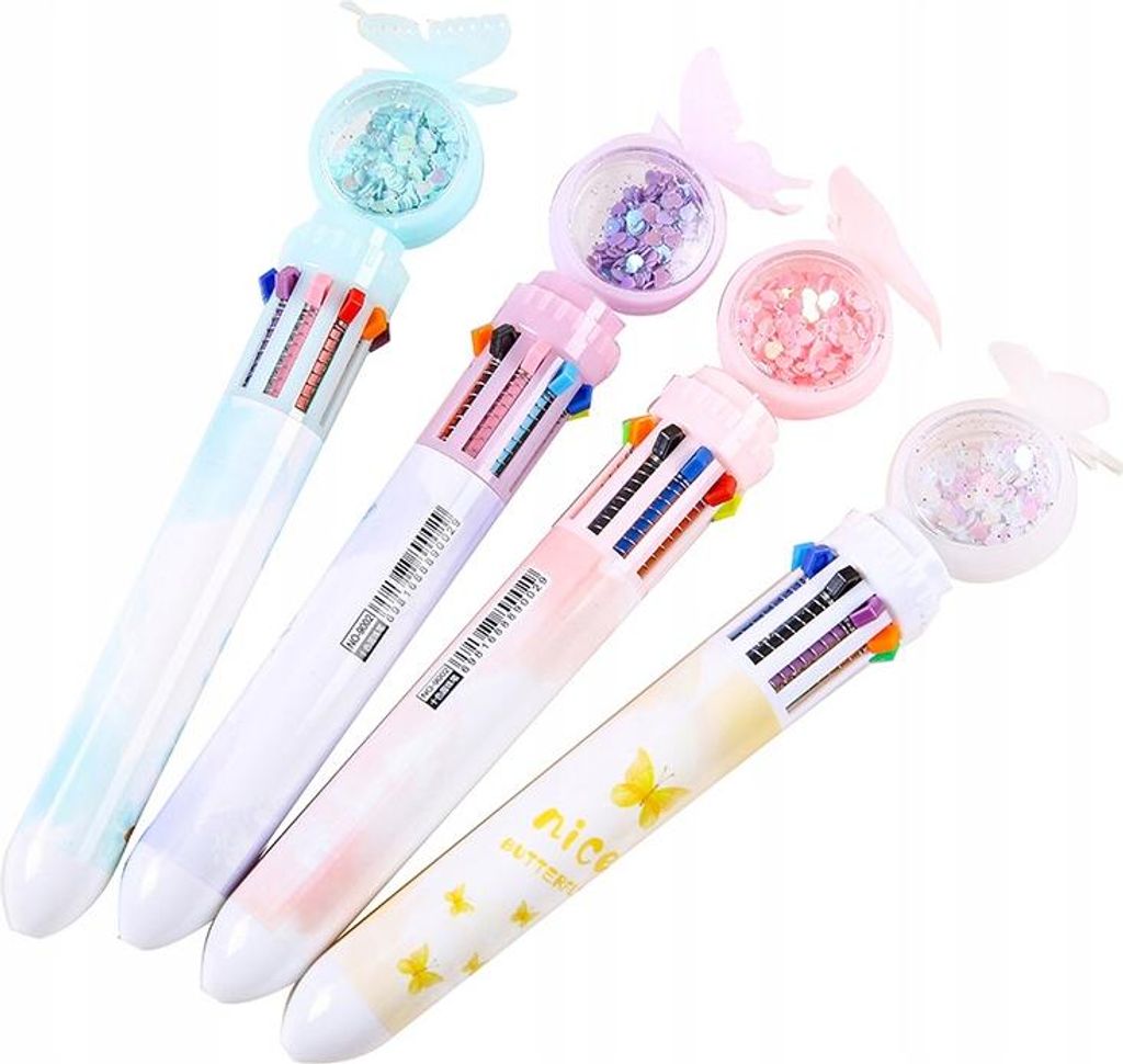KUGELSCHREIBER für Kinder SET mit Glitter 10 in 1 Farben MULTI-COLOR 4 Stück