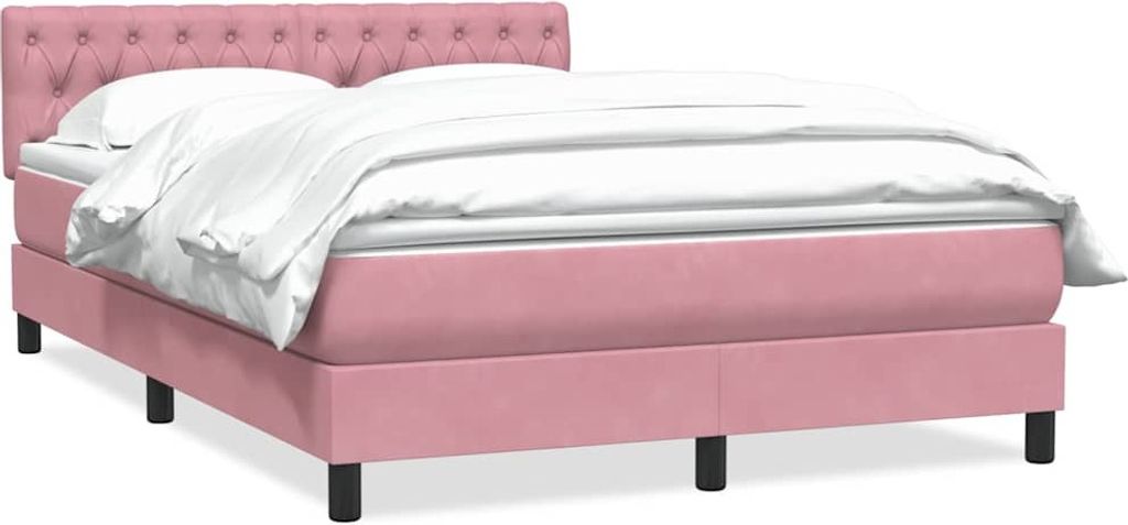 vidaXL Boxspringbett mit Matratze Rosa 140x220 cm Samt