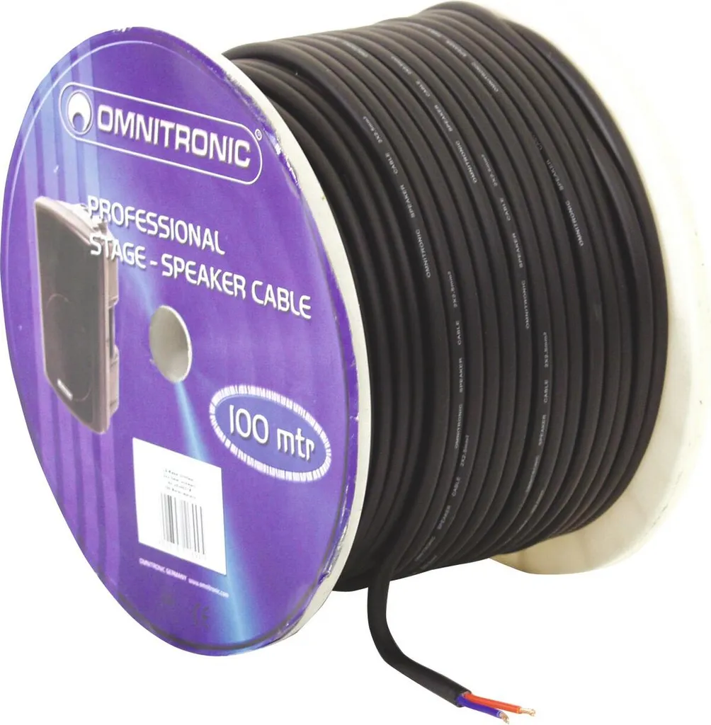 Câble d'enceinte OMNITRONIC 2x2,5mm² 50m noir robuste (ref 3030021L)