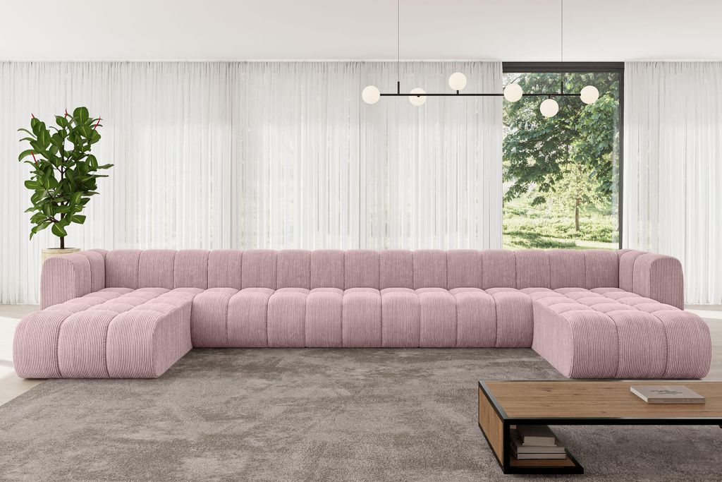ALTDECOR Modulares Sofa Ecksofa in U-Form - Joren-U3 - 501x177x70 cm Rosa - Corner modular Sofa Eckcouch Couch Wohnlandschaft Cauchsofa Bodensofa P...