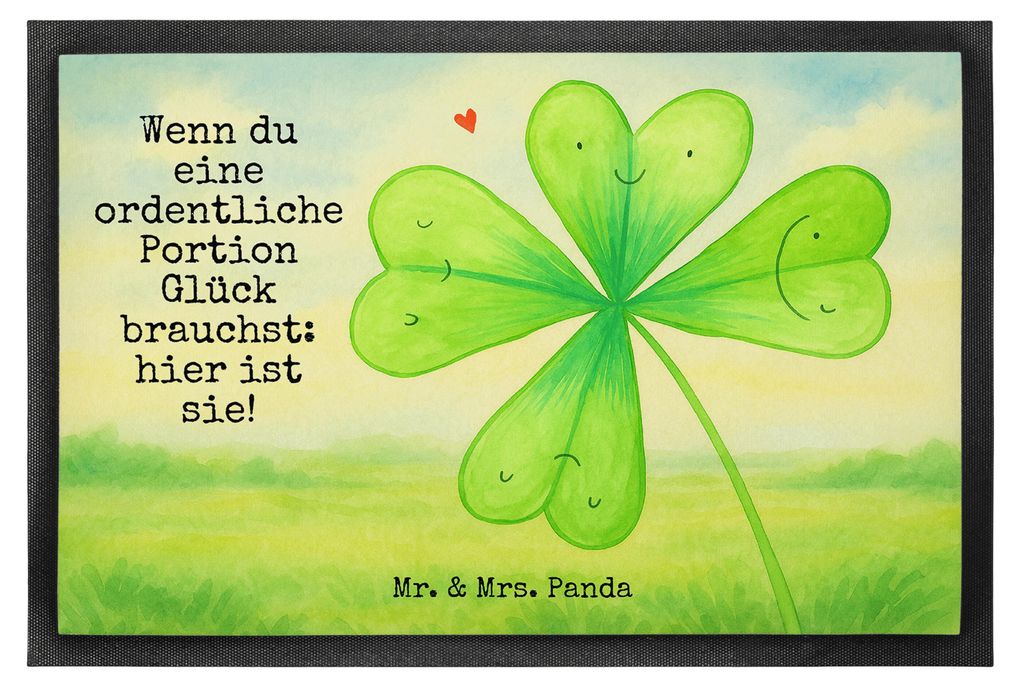 Mr. & Mrs. Panda fußmatte Blume Kleeblatt Design 60 x 90 cm - Weiß - Geschenk, Gummimatte, flurmatte, Kleeblätter, Glücksbringer, Neuanfang, Sc...