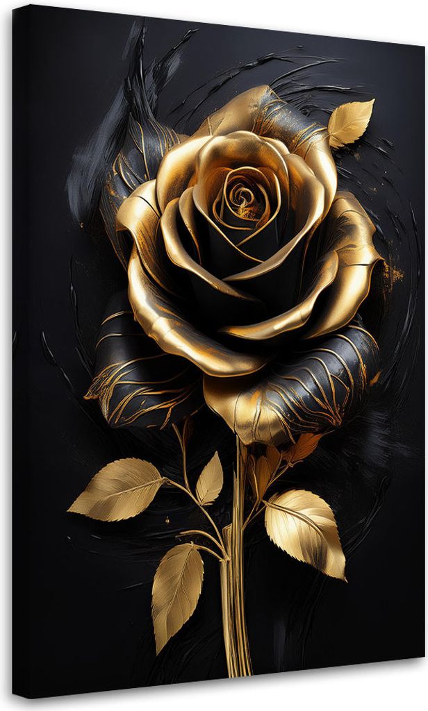 Leinwandbild Rose Blume Gold Schwarz Glamour 40x60 Feeby Gold bild für die wand bereit zum aufhängen