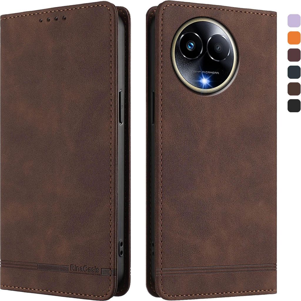 Hülle für Realme 11 5G, Retro Kunstleder Ständer Klapphülle mit Kartenfächer und Magnetische Braun