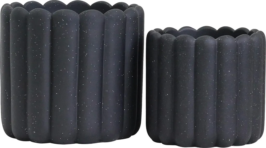 Pot de fleurs céramique anthracite à reliefs - Lot de 2 tailles assorties