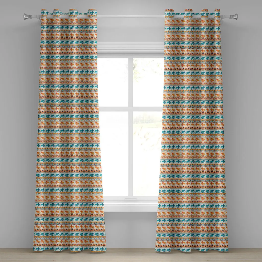 Rideau Design Ethnique Géométrique Oriental Turquoise et Orange 280cm