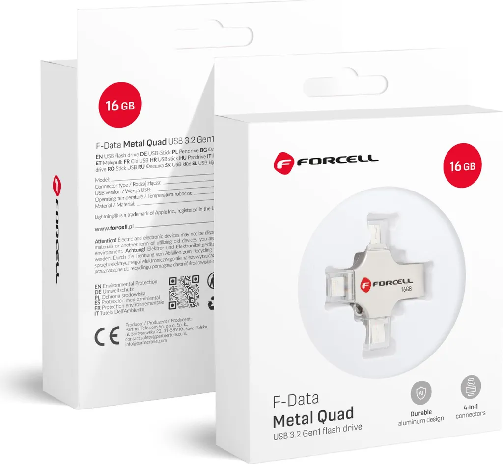 FORCELL F-DATA Metal Quad Chiave USB 4in1 - Argento 16 GB
