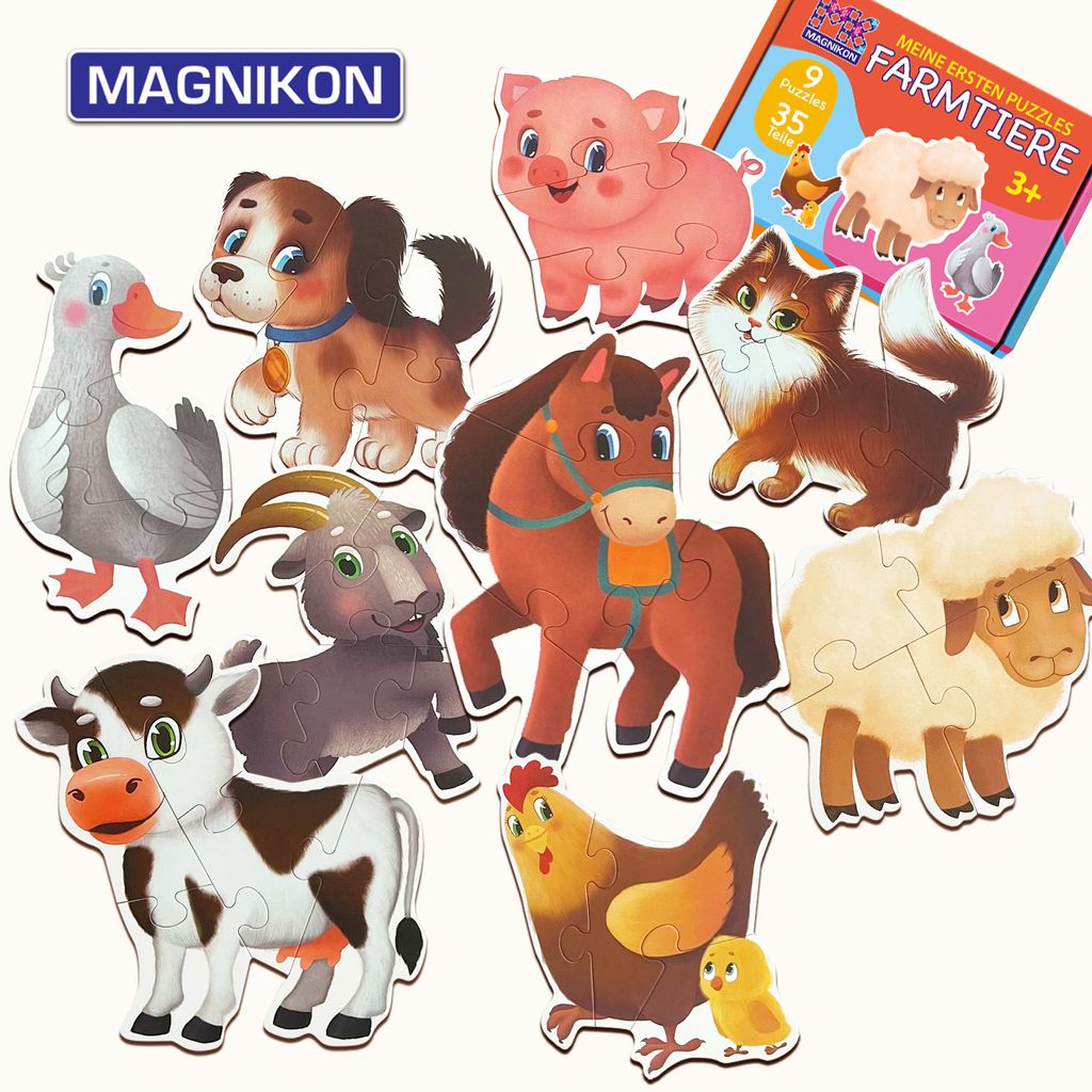 MAGNIKON Puzzles Farmtiere Ab 2 3 Jahre - Spielzeug Kinderpuzzle ab 3-5 Jahre - 9 Mein erstes Puzzle - 35 Große Teile Geschenk Für Junge Und Mäd...