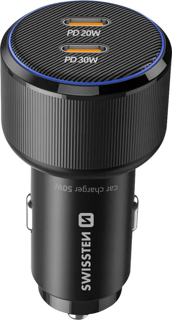 Caricatore Auto USB-C 50W Swissten PD 3.0 Nero - Ricarica Rapida Vera