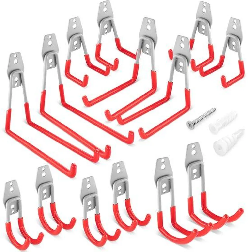 Rangement garage efficace lot crochets rigides rouges formes U et J