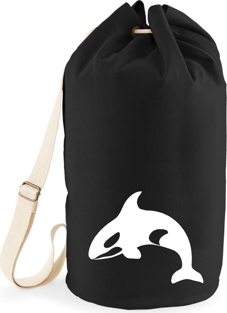 Huuraa Seesack Orka Killerwal 20 Liter Black Baumwolle Rucksack Geschenkidee