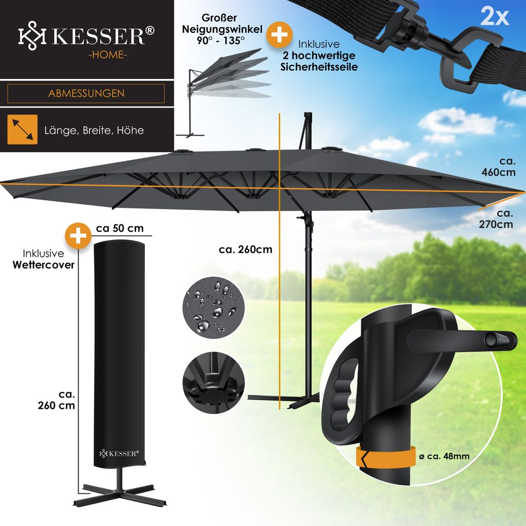 KESSER® Sonnenschirm Doppelsonnenschirm 4,6m x 2,7m | Produktbild 6