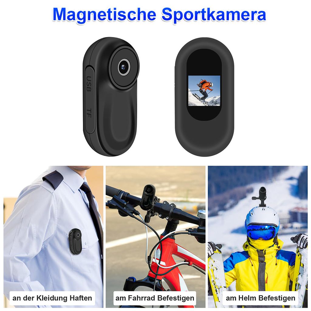 Daumenkino-Actionkamera – Tragbare Vlogging-Kamera Mit Magnet, 2K, WLAN & 120° Weitwinkel Für Radfahren & Abenteuer (Schwarz) Daumenkino-Actionkamera – Tragbare Vlogging-Kamera Mit Magnet, 2K, WLAN & 120° Weitwinkel Für Radfahren & Abenteuer (Schwarz)
