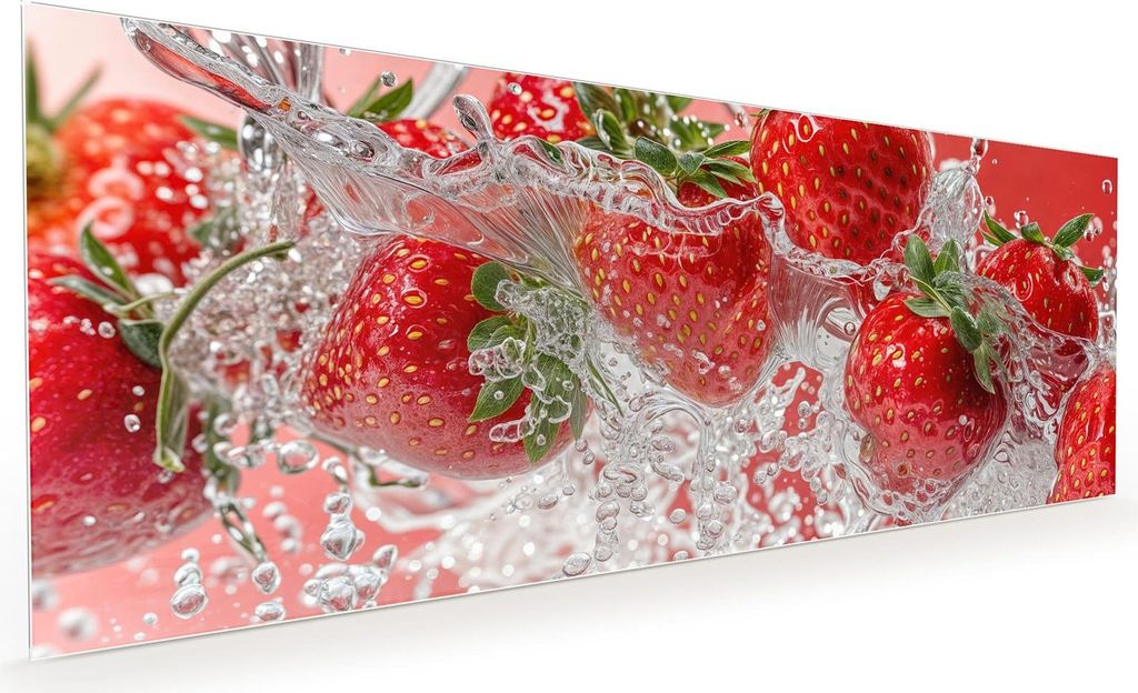 Küchenrückwand Spritzschutz Glas mit Motiv Erdbeerspritzer 40 x 40 cm