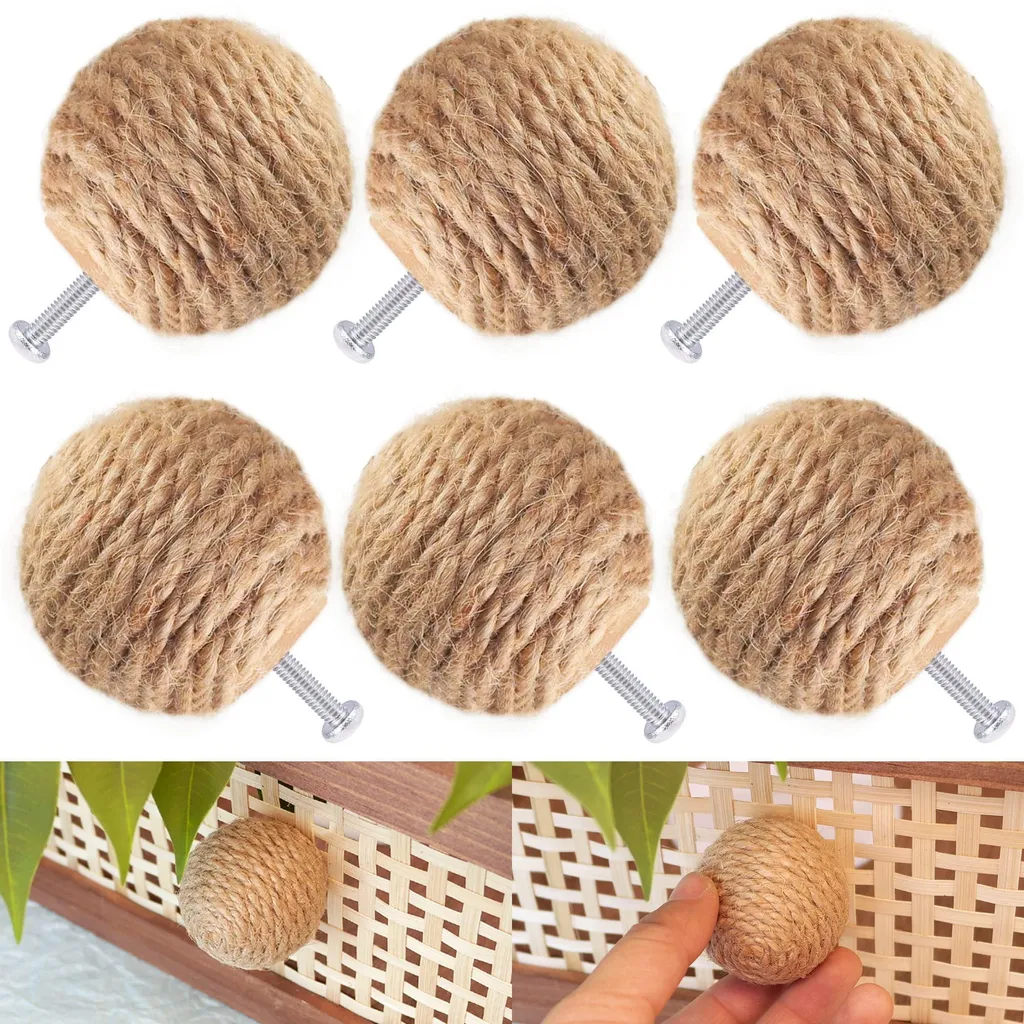 6 Poignées de Tiroir en Corde de Jute Style Marin pour Meuble Bohème
