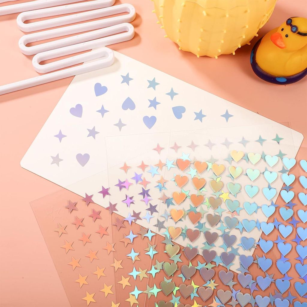 12 Bögen Holografische Belohnungssticker - Mini Stern Herz Sticker - Selbstklebende Kleine Folienstern Sticker - Kleine Herz Sticker für Kinderbe...