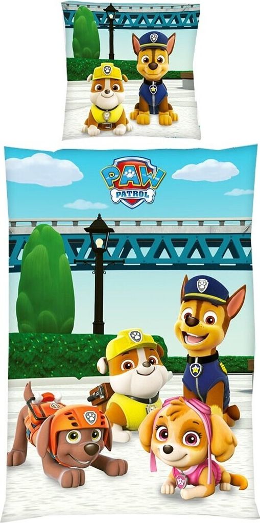 Herding Renforcé Wende Bettwäsche 2 tlg. 135x200cm Paw Patrol Hunde Brücke Bunt Knopfleiste