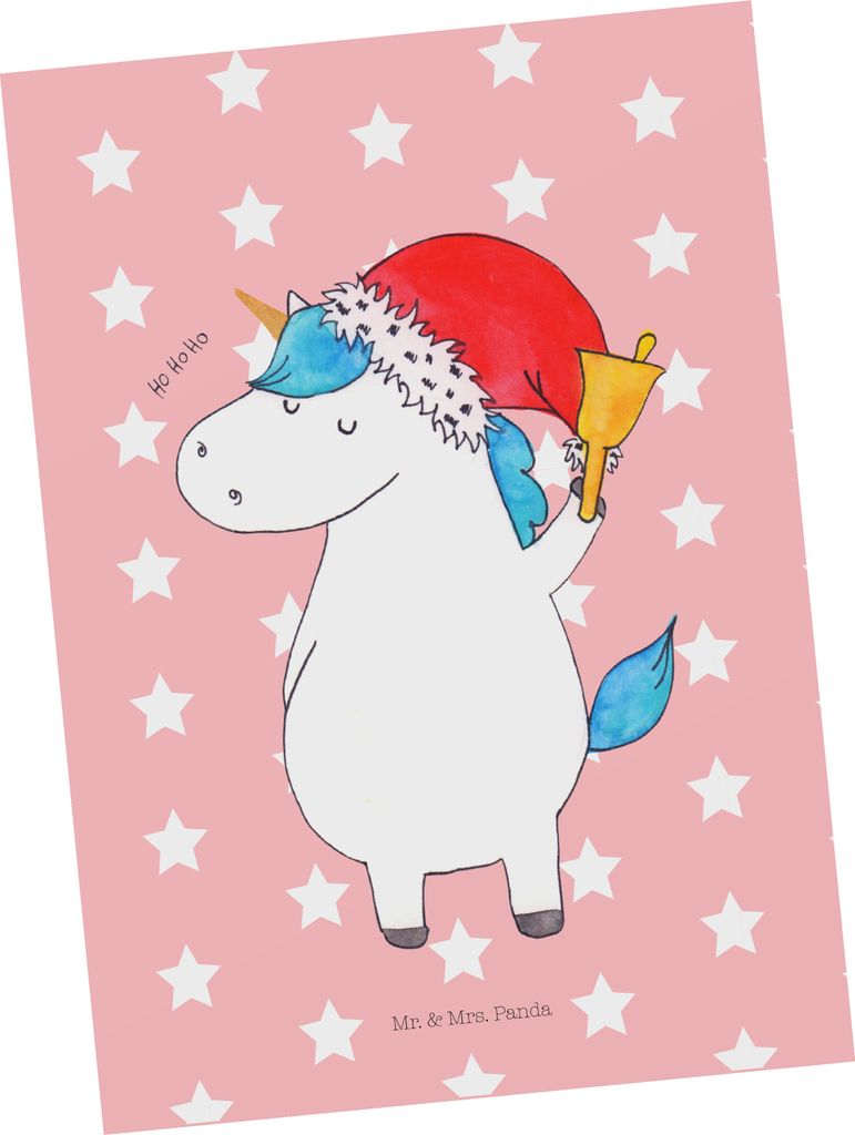 Mr. & Mrs. Panda Postkarte Einhorn Weihnachtsmann - Rot Pastell - Geschenk, Ansichtskarten, Einhörner, Weihnachten, Unicorn, Gin, Postkarten, Foto...
