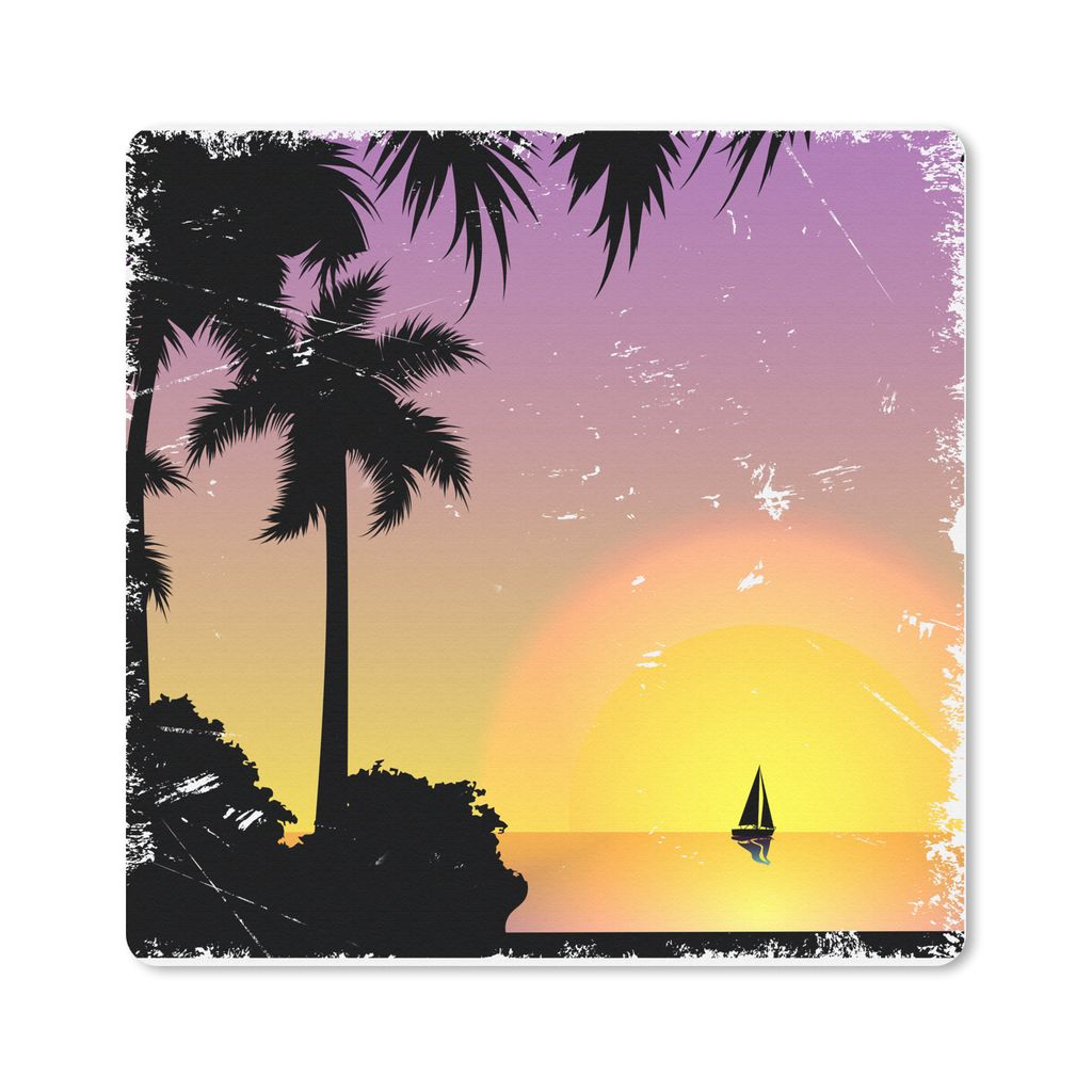 MuchoWow Mauspad Mousepad Palme - Segelboot - Meer - Nacht 30x30 cm - Mousepads - Maus Mat - Pad - Mausunterlage - Gaming