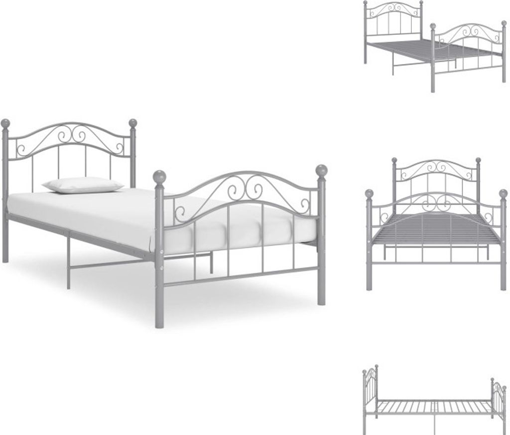 vidaXL Bett Grau Metall 100x200 cm - Betten & Bettgestelle