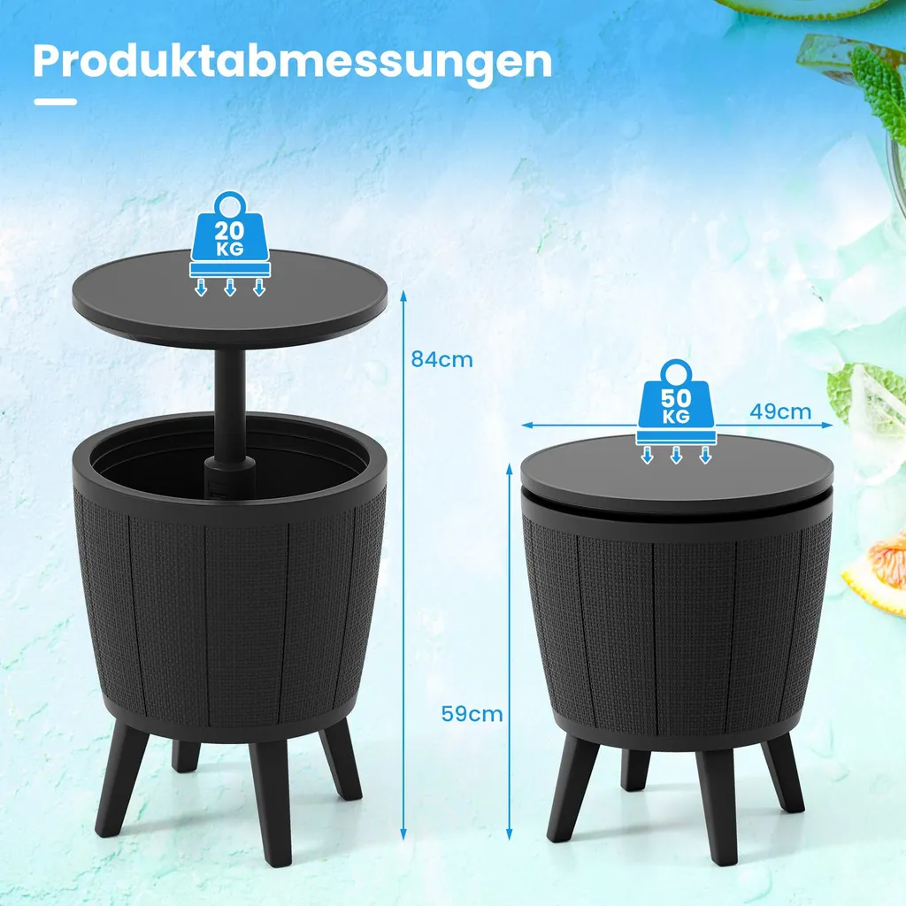 Table de Bar avec Glacière 38 L Résistante aux Intempéries Noire - 8