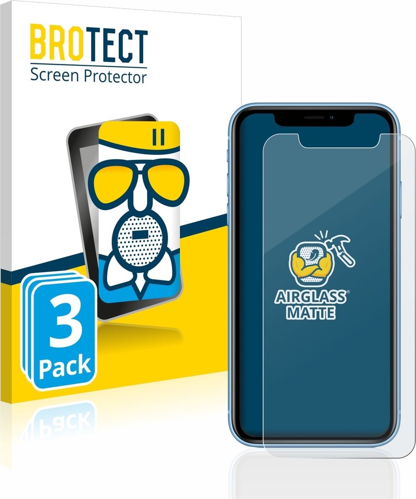 A product shot of a screen protector packaging and a phone with a screen protector applied.
