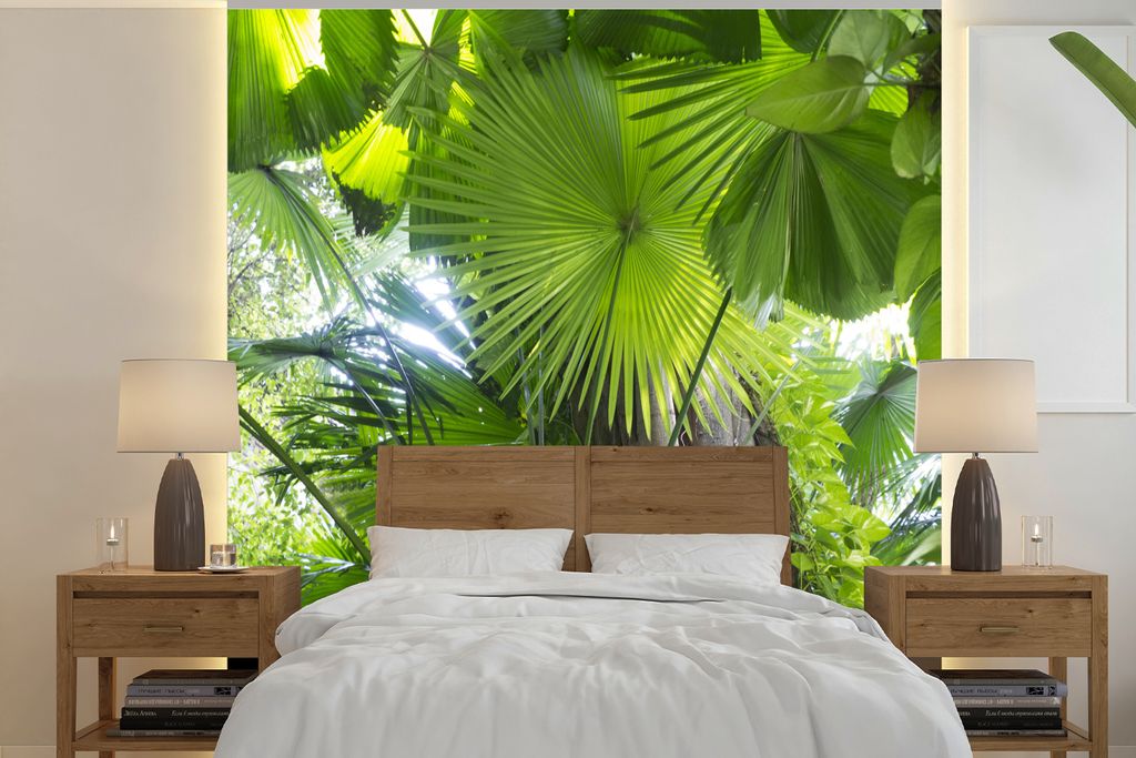 MuchoWow Fototapete für Wohnzimmer oder Schlafzimmer Wandtapete Vinyl Motivtapete Tropischer Regenwald - 350x350 cm - Schlafzimmertapete