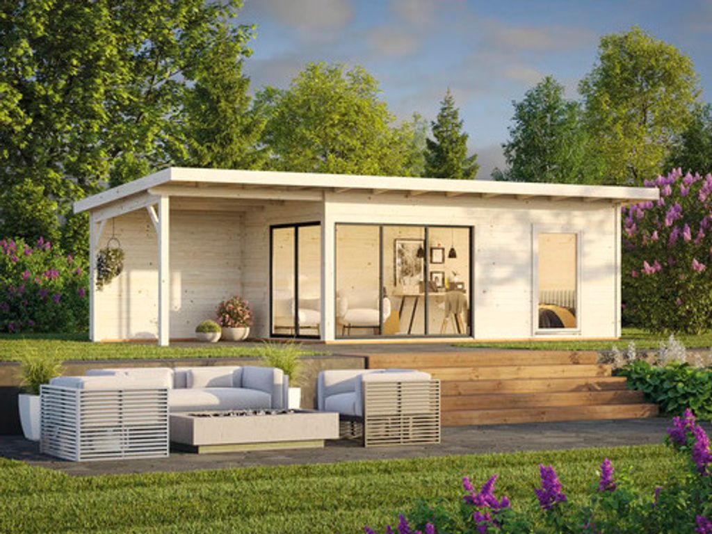 Gartenhaus Palmako Andrea 17,1 m² Schiebetür Isolierglas inkl. Fußboden 639 x 402 cm natur