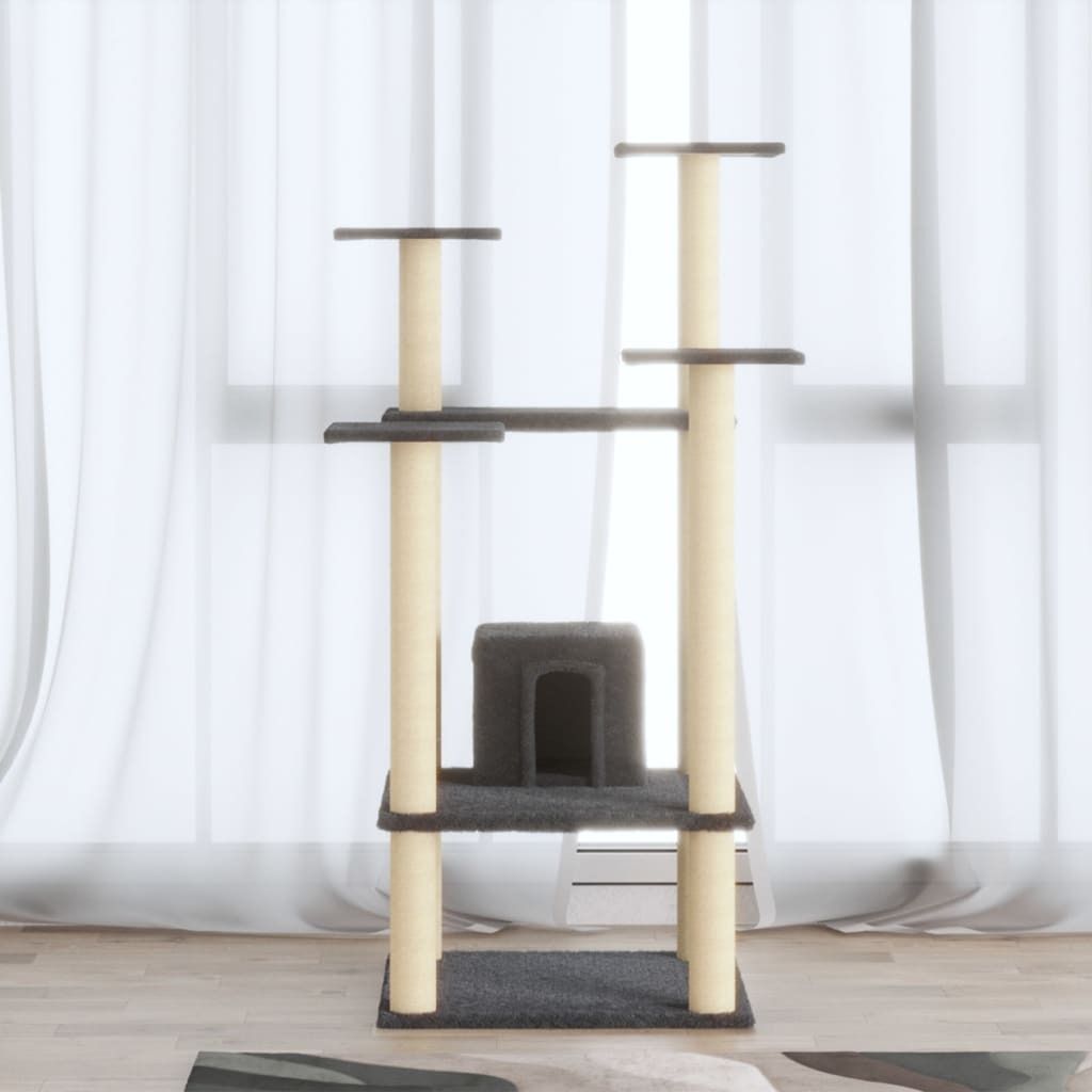 The Living Store Kratzbaum mit Sisal-Kratzsäulen Dunkelgrau 110 cm