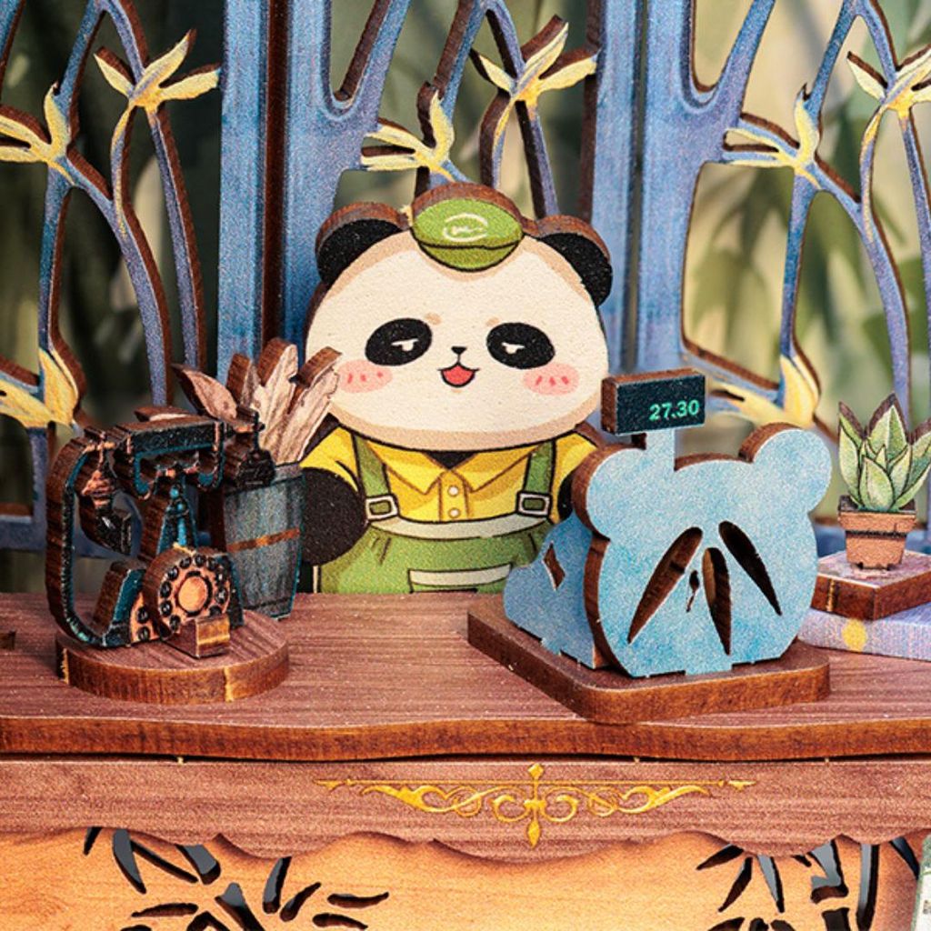 Baukasten Cutebee Booknook Panda Boekenwinkel DY02B, hout, Productafbeelding 