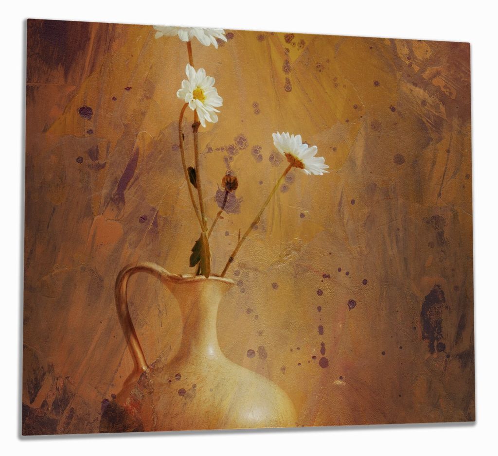 Wallario Herdabdeckplatte aus Glas, Größe 60 x 52 cm 1-teilig, Motiv Antike Vase mit Blumen