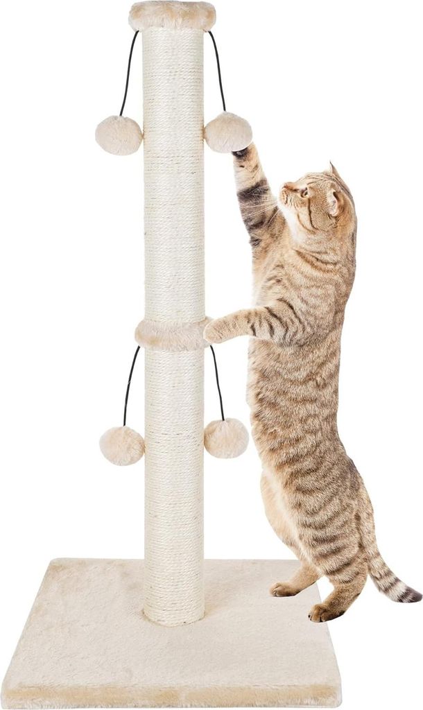 Katzenkratzbaum für große Katzen - mit Spielball - weiß und grau - natürliches Sisal - große Größe