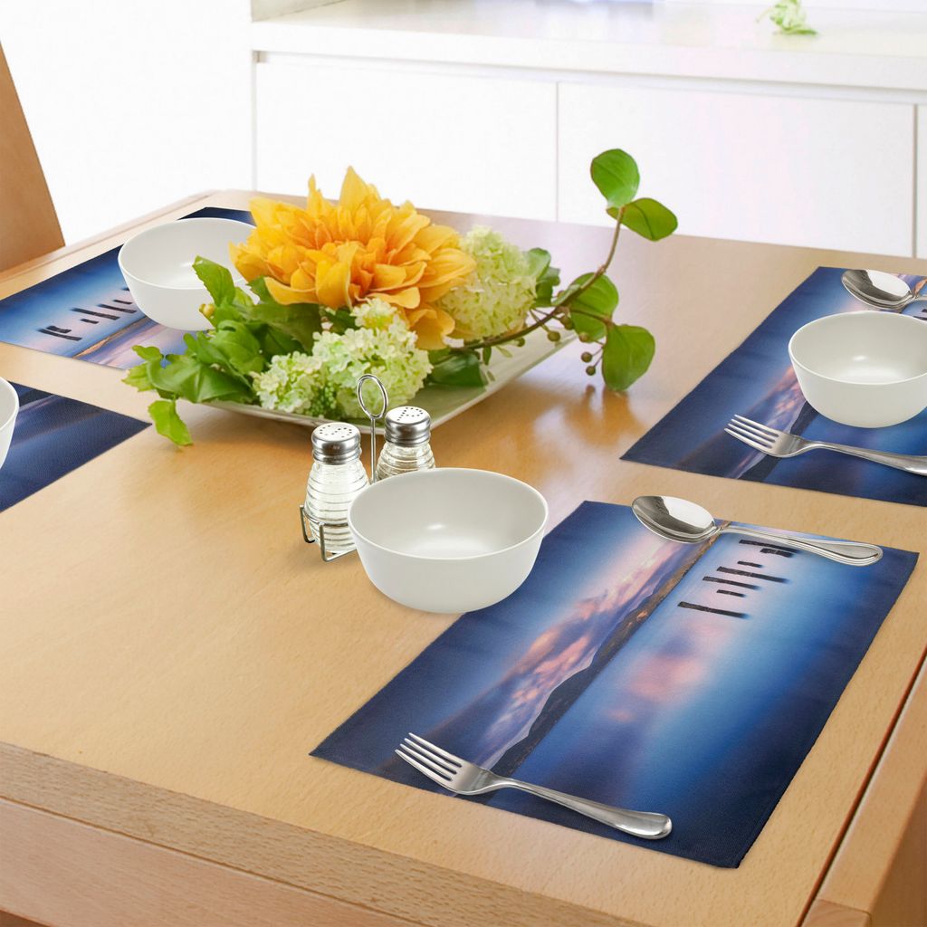 ABAKUHAUS Natur Platzmatten, Wooden Pier Tops bleiben im See mit Sonnenuntergang Spiegelbild aus verschiedenen Perspektiven, Tiscjdeco aus Farbfest...