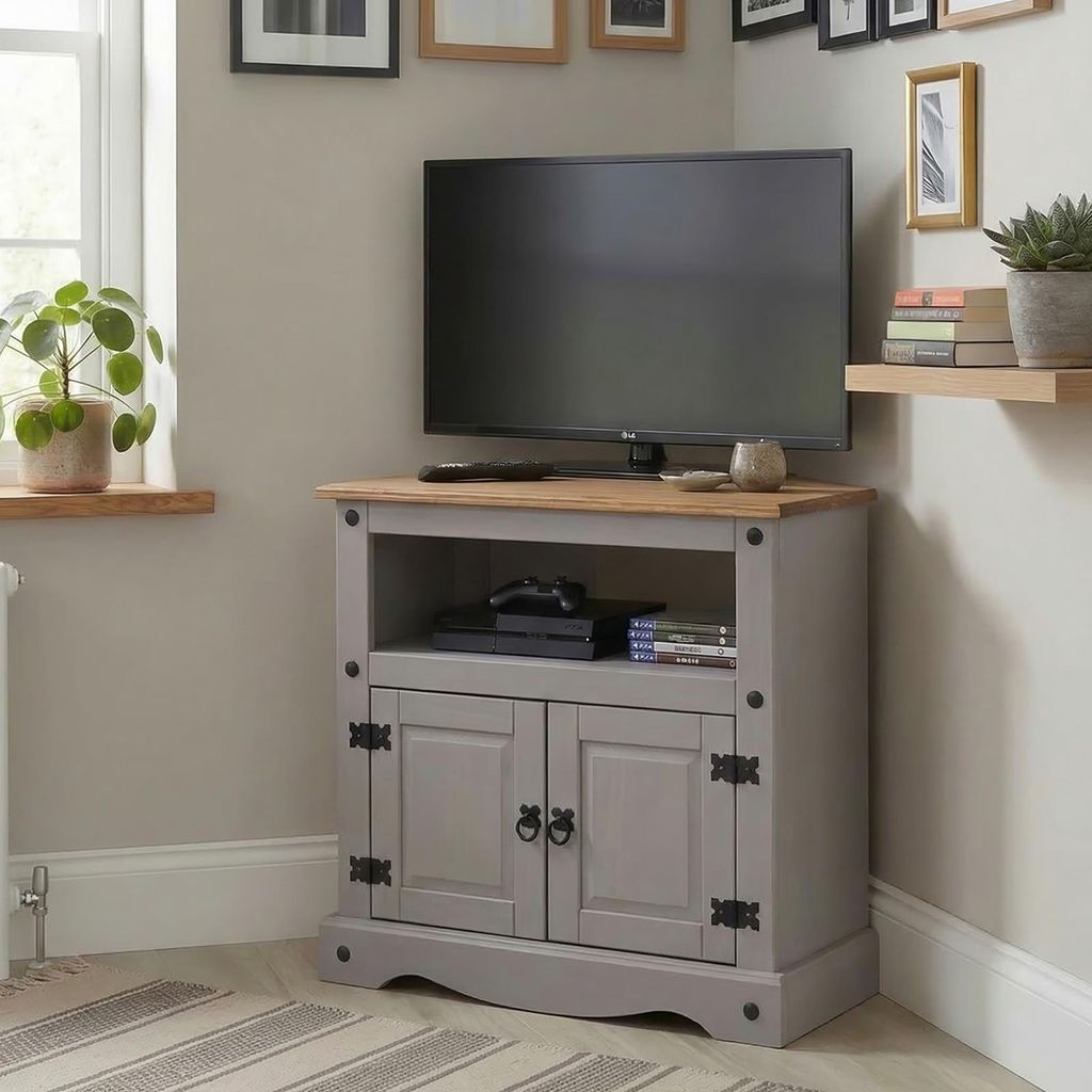 TV Rack RAMON 85 cm Regal TV Schrank Kiefer massiv im Produktbild 